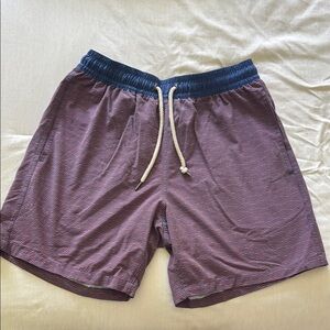 Fair Harbor Men's Athletic Shorts in Navy Waistband and Maroon Body